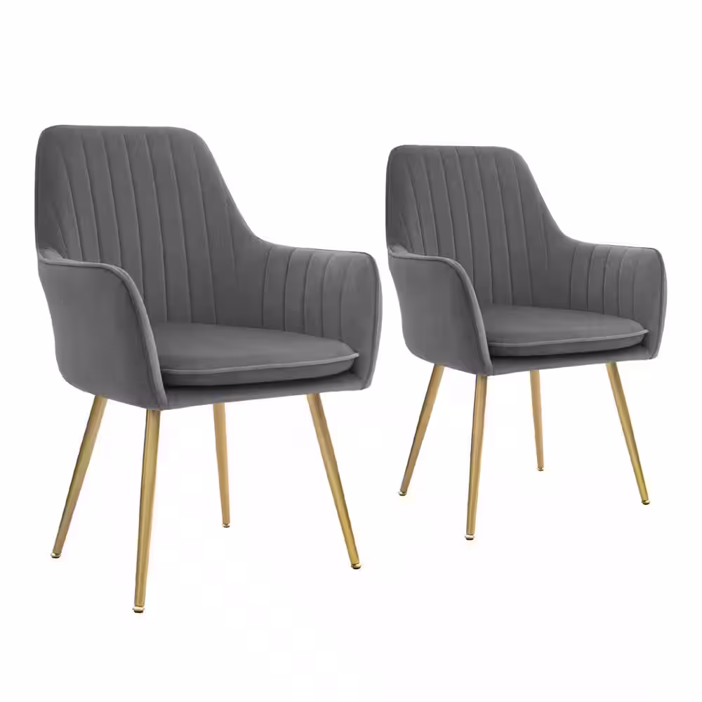 Unbranded Modern Living Dining Room Accent Arm Chairs Club Guest with Gold Metal Legs, Set of 2, Grey