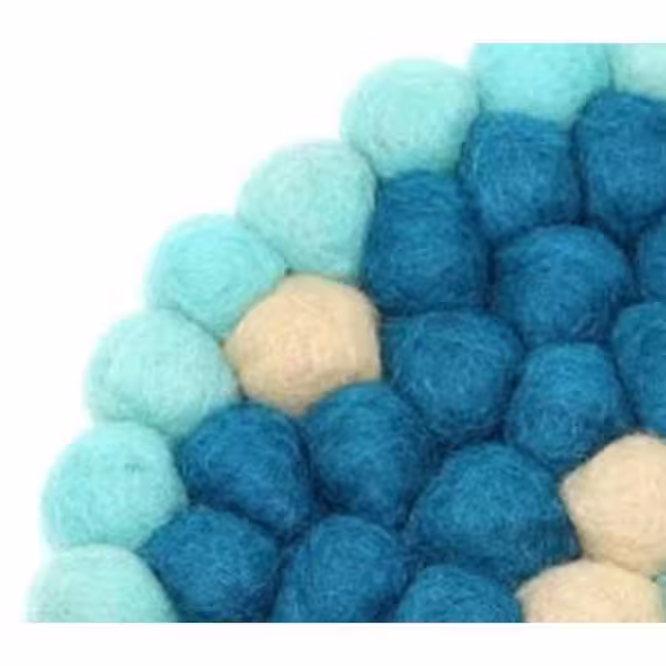 Global Craft Felt Ball Trivets: Round Flower Design, Turquoise