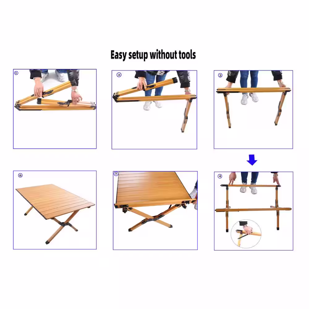 None Antique Yellow Aluminum Alloy Outdoor Picnic Table Portable Folding Table for Garden, Beach, Camping, Picnics