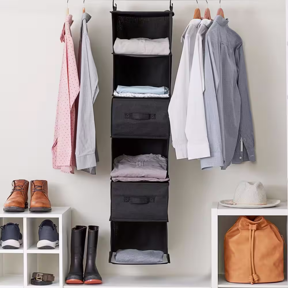 HOUSEHOLD ESSENTIALS 5.0 Gal. Storage Bin Wide Closet Organizer Drawers Hanging Shelf Drawers, Poly Linen with Sturdy Frame (2-Pak)