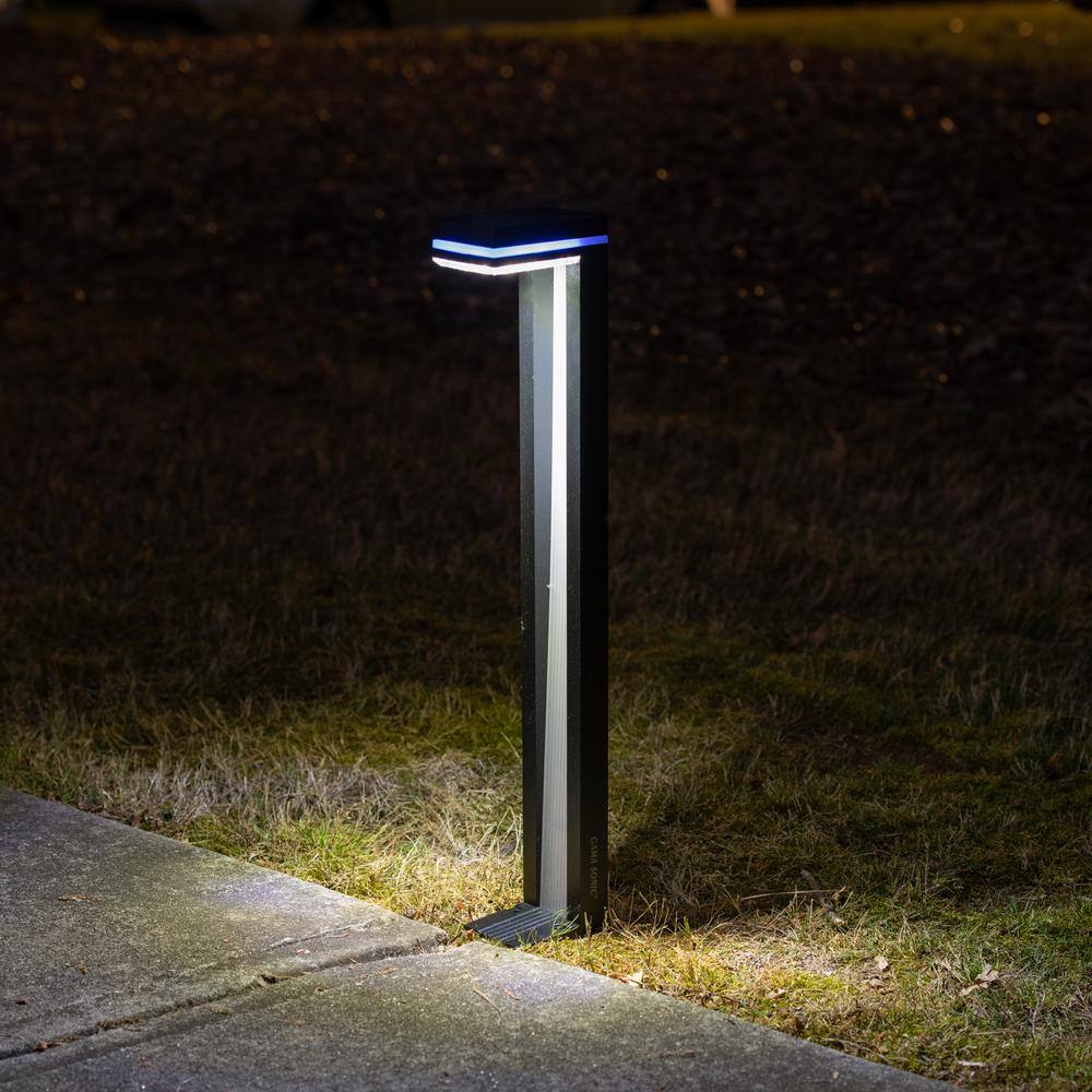GAMA SONIC Sentry Low Voltage Black Solar Integrated LED Weather Resistant Path Light w/ Blue Accent with 2 Mount Options (2-Pack)