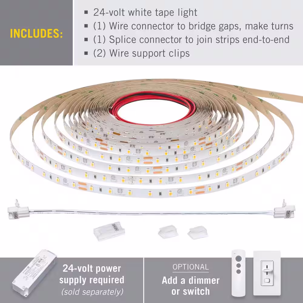 Armacost Lighting RibbonFlex Pro 65.6 ft. Hardwired 4000K Warm White 24-Volt 60 LED/m Integrated LED Under Cabinet Strip Light 20M
