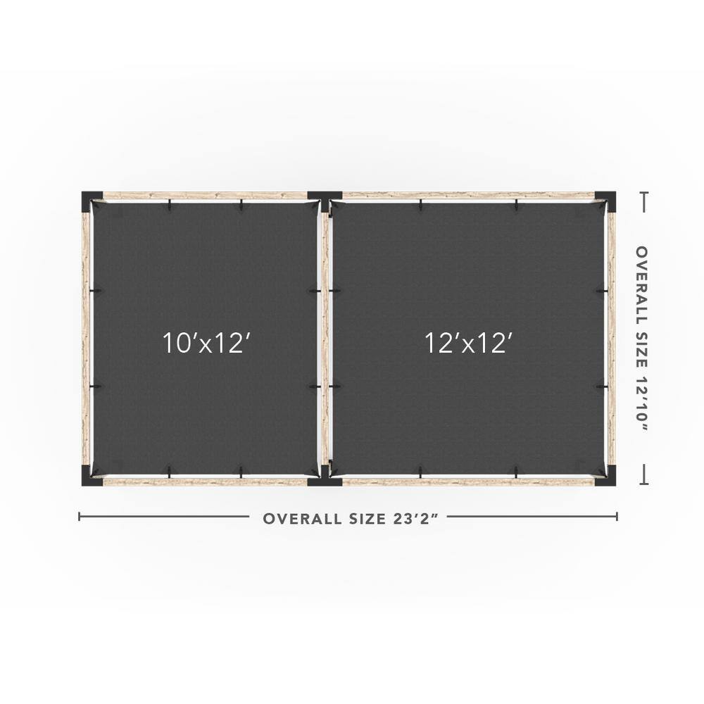 TOJA GRID 12 ft. L x 22 ft. W Double Pergola Kit with 2 White Shade Sails, for 4x4 Wood