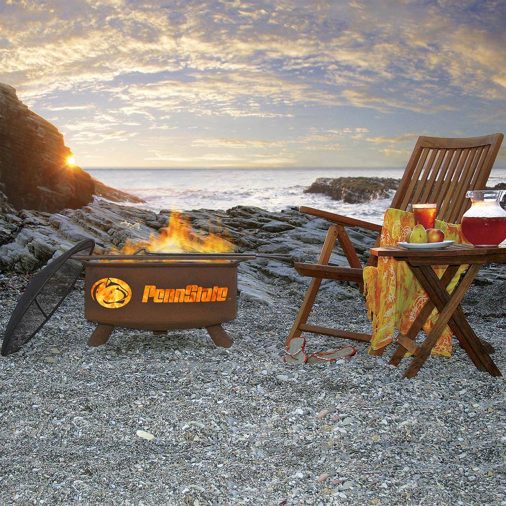 None Penn State 29 in. x 18 in. Round Steel Wood Burning Rust Fire Pit with Grill Poker Spark Screen and Cover