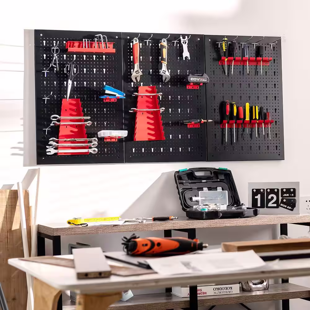 Costway 24 in. H x 48 in. W Pegboard Wall Organizer Kit 4 ft.Metal Toolboard W/3 Pegboards & 25 Accessories