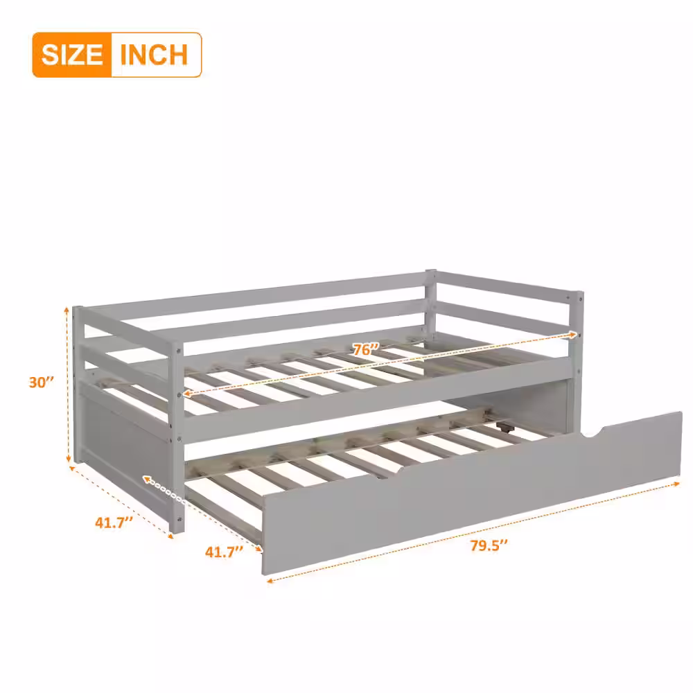 Harper & Bright Designs Gray Varley Twin Daybed with Trundle
