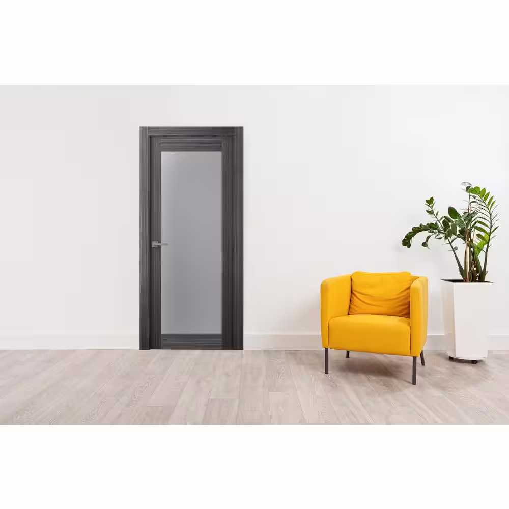Belldinni Paola 36 in. x 80 in. Left-Handed 1-Lite Frosted Glass Solid Core Gray Oak Wood Single Prehung Interior Door