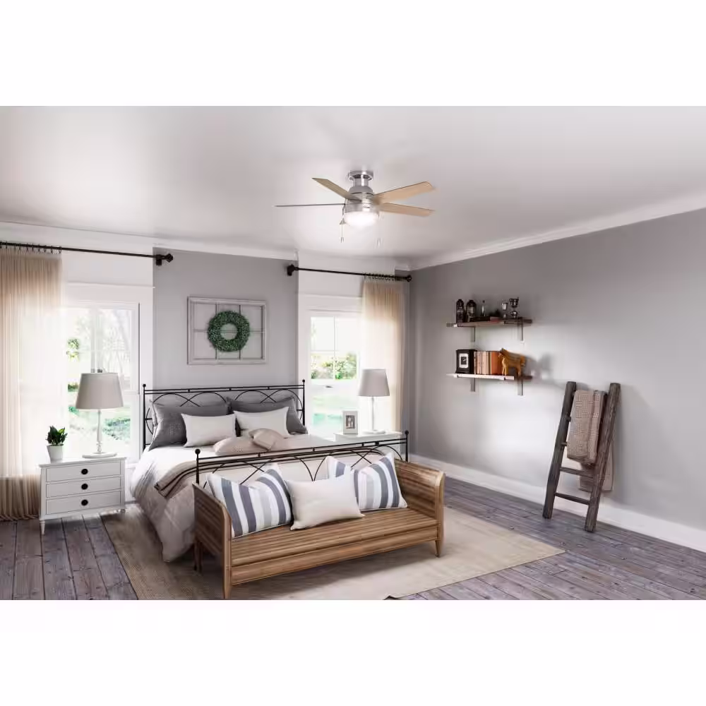 Hunter Anslee 46 in. Indoor Low Profile Brushed Nickel Ceiling Fan with Light
