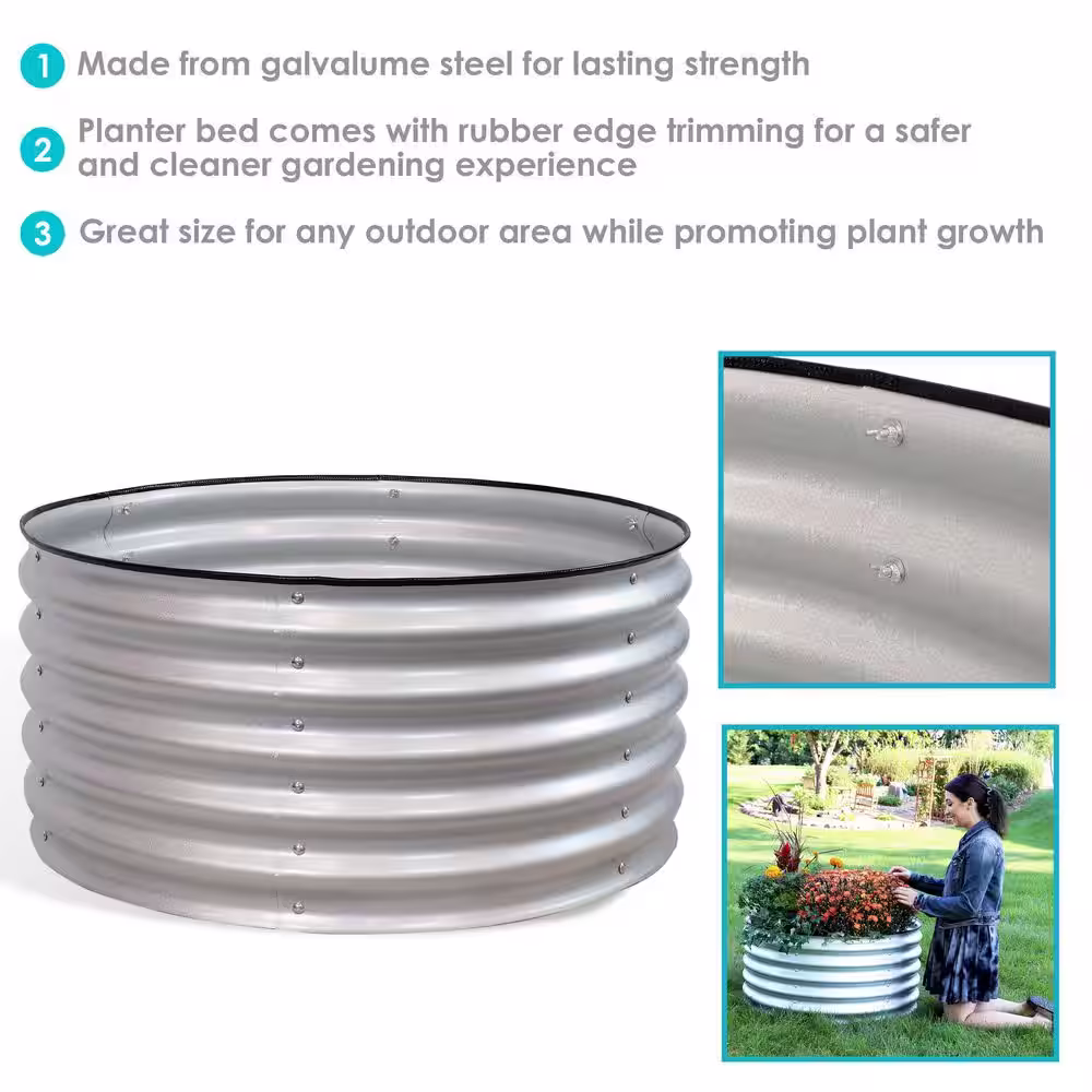 Sunnydaze Decor Sunnydaze 36 in. (91.44 cm) Round Galvalume Steel Raised Garden Bed - Silver