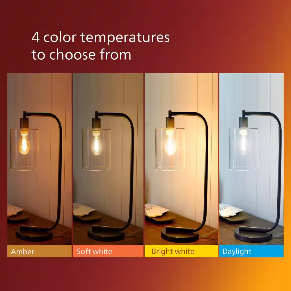 Philips 40-Watt Equivalent ST19 Straight Filament E26 Base LED Vintage Edison LED Light Bulb 2000K Amber (2-Pack)