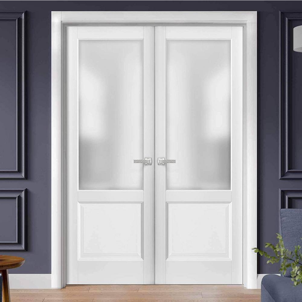Sartodoors 1422 60 in. x 84 in. Universal Handling Frosted Glass Solid Core White Finished Pine Wood Interior Door Slab