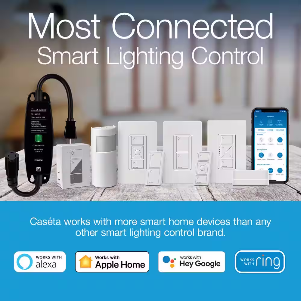 Lutron Caseta Smart Lighting Dimmer Switch (2 count) Kit with Smart Hub, Pedestals for Pico Remotes (P-BDG-PKG2W)