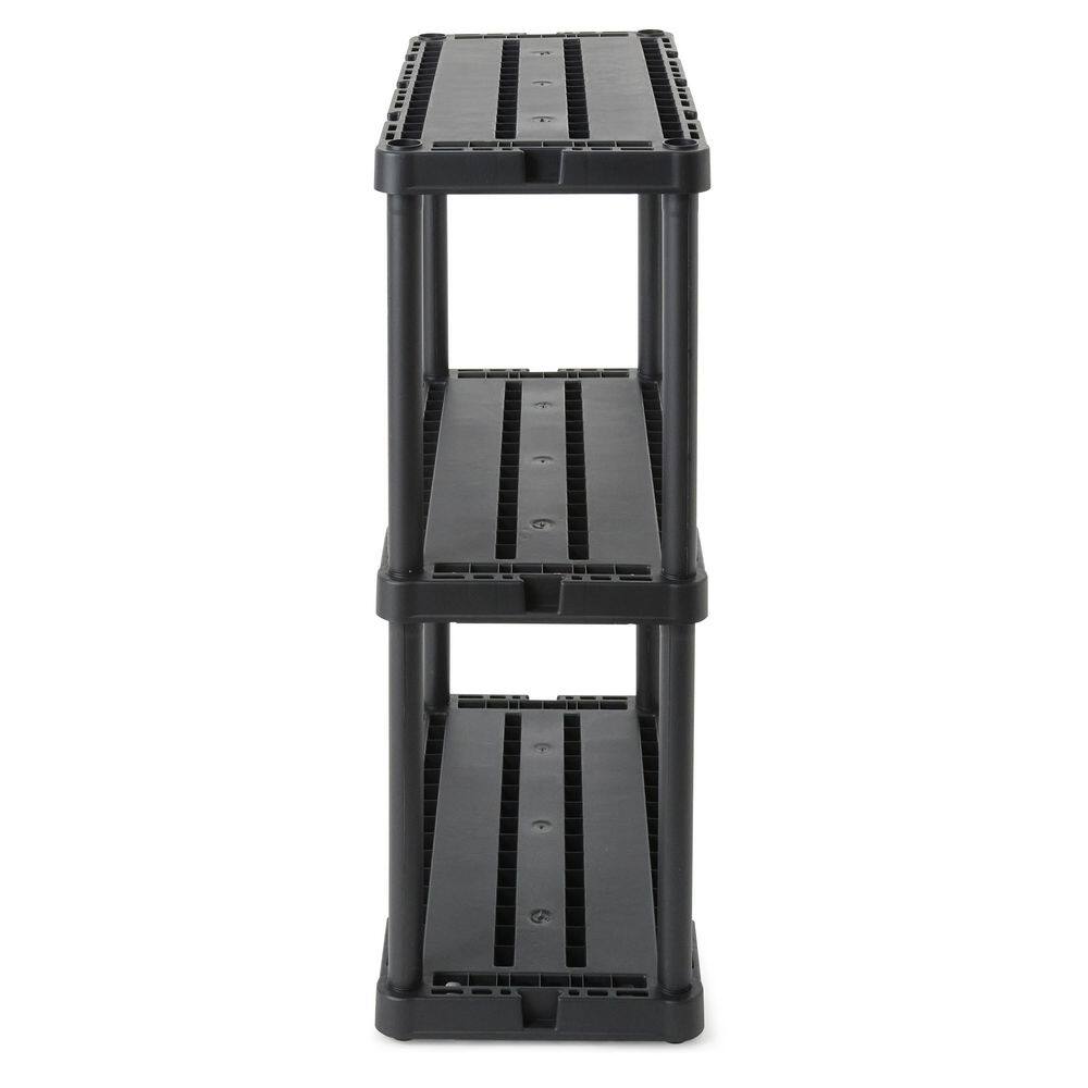 GRACIOUS LIVING 3 Shelf Knect-A-Shelf Solid Light Duty Storage Unit, W 12 in. x H 33 in. x D 24 in., Resin Frame Material, Black 3 Pack