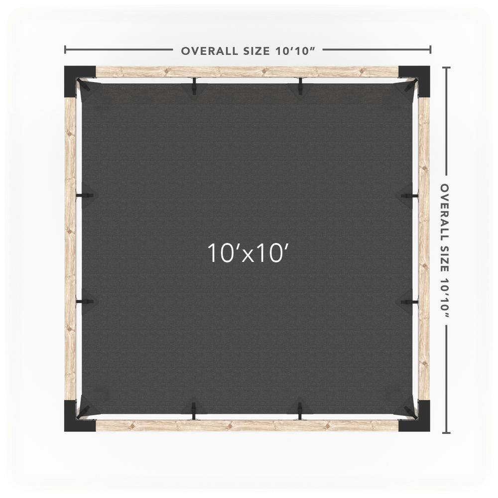TOJA GRID 10 ft. L x 10 ft. W Pergola Kit with 4x4 KNECT Post Wall and White Shade Sail, 4x4 Wood Posts