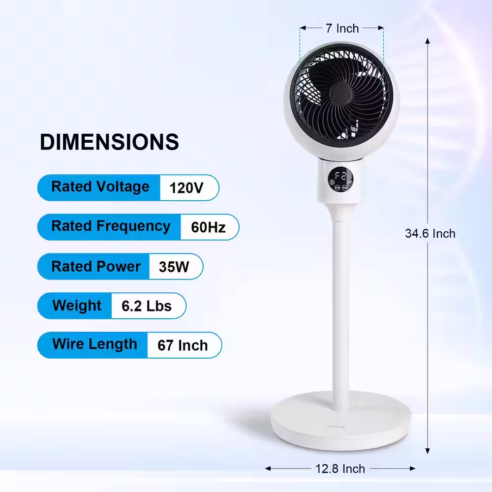 Edendirect 7 in. Circulating Stand Fan with Remote Standing Fans Ocillation 70Â° Pedestal Fan 3-Speeds,15-Hours Timing LED Display