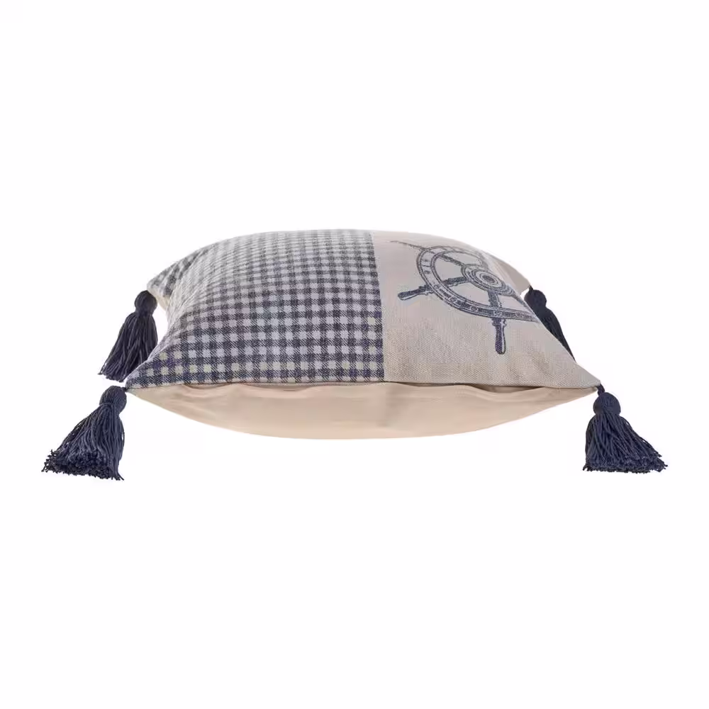 LR Home Steer Blue/Cream the Way Nautical Gingham 18 in. x 18 in. Decorative Throw Pillow