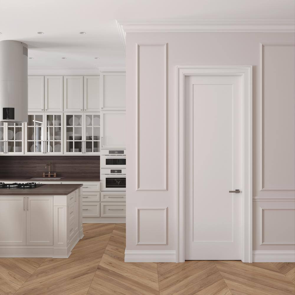 RESO 34 in. x 96 in. Right-Handed Solid Core Primed White Composite Single Pre-Hung Interior Door Matte Black Hinges