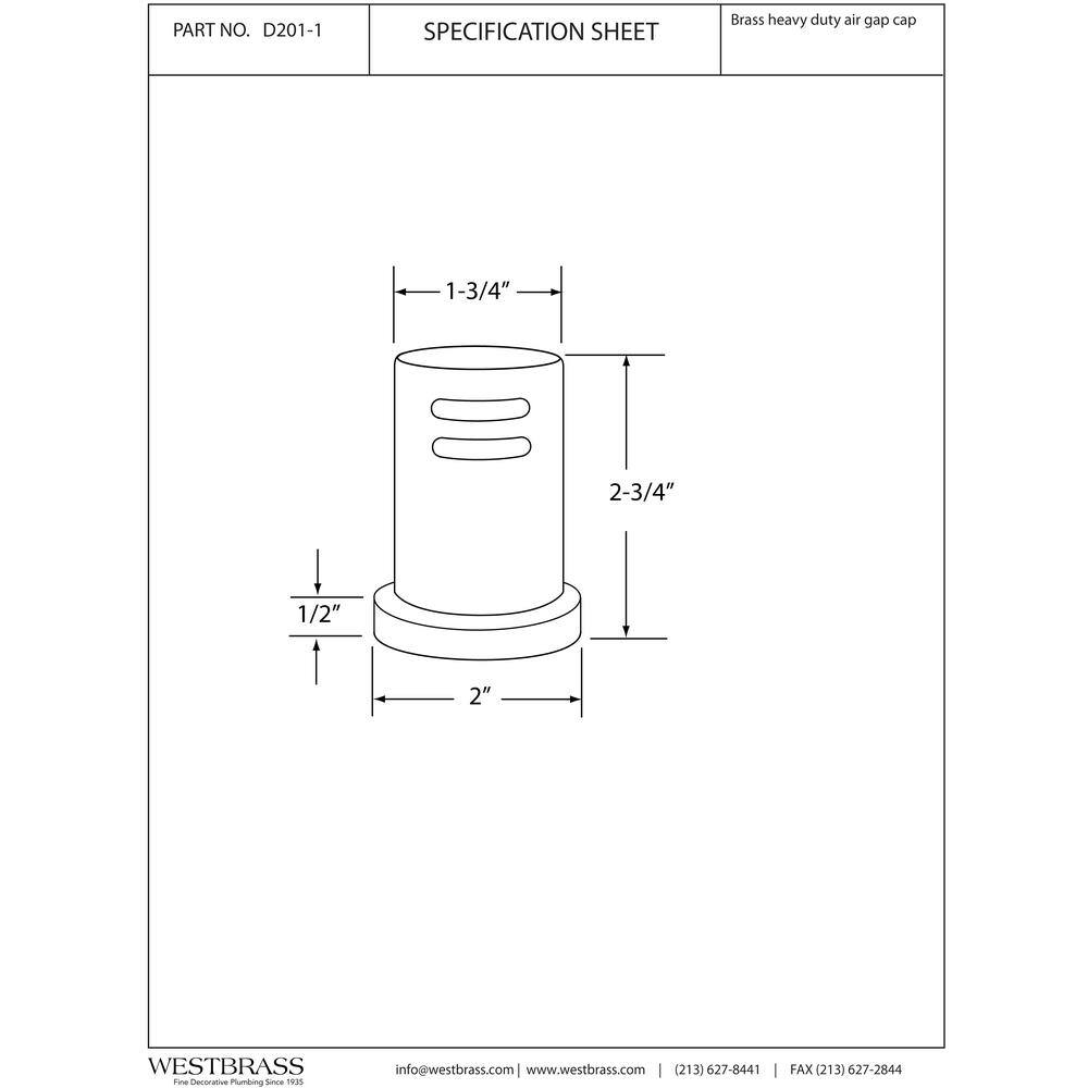 Westbrass 1-3/4 in. x 2-3/4 in. Solid Brass Air Gap Cap Only, Skirted, Powder Coat White