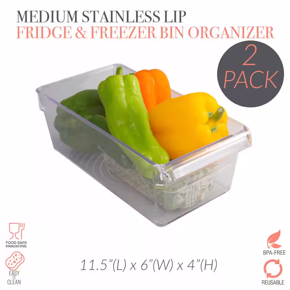 Kitchen Details 2 Pack Medium Refrigerator Storage Bins