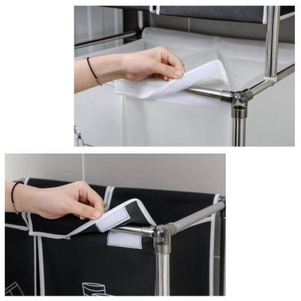 None Black-White Fabric Laundry Basket with 4-Removable Bags