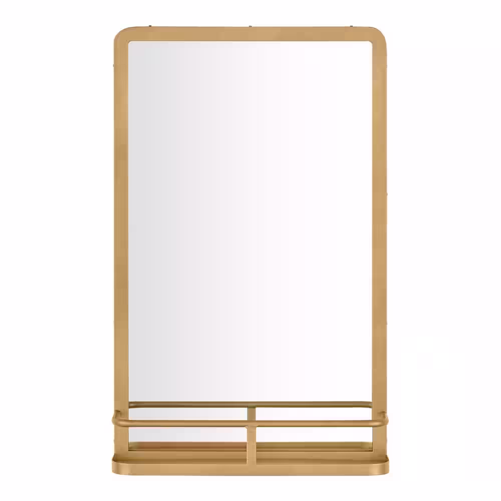 Home Decorators Collection Medium Modern Rectangular Gold Framed Mirror with Shelf (15 in. W x 24 in. H)