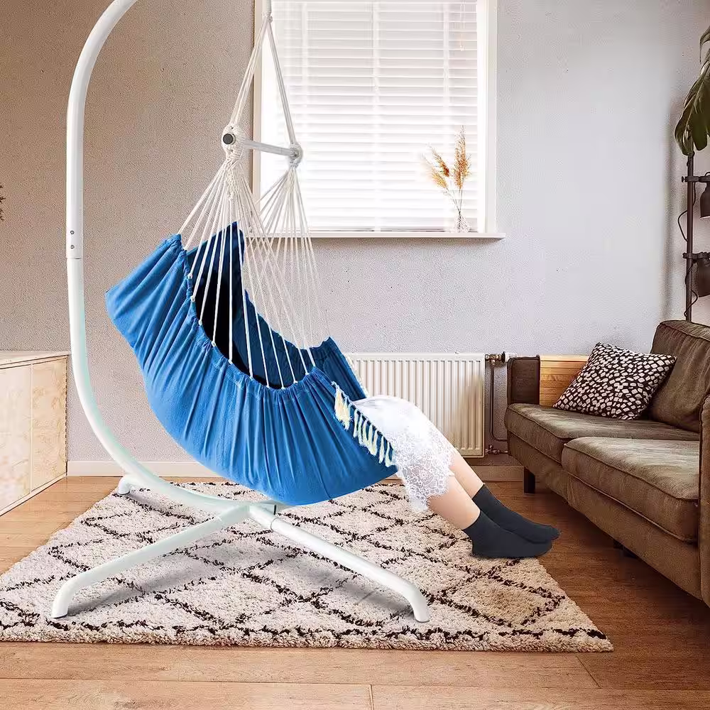 None Hammock Chair Hanging Seat 2-Pillows Included, Durable Stainless Steel Spreader Bar Portable Hanging Chair, Royal Blue