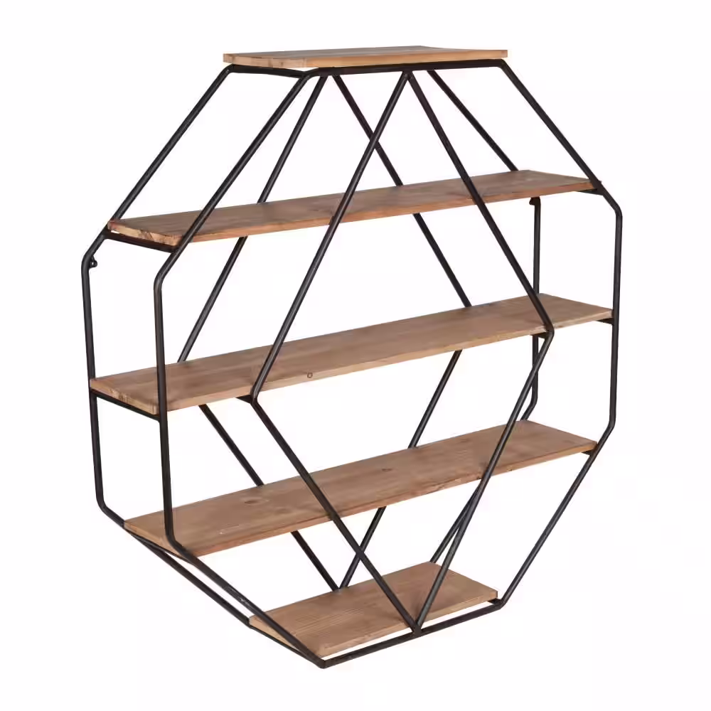 Kate and Laurel Lintz 7 in. x 31 in. x 31 in. Rustic Brown Metal Decorative Wall Shelf