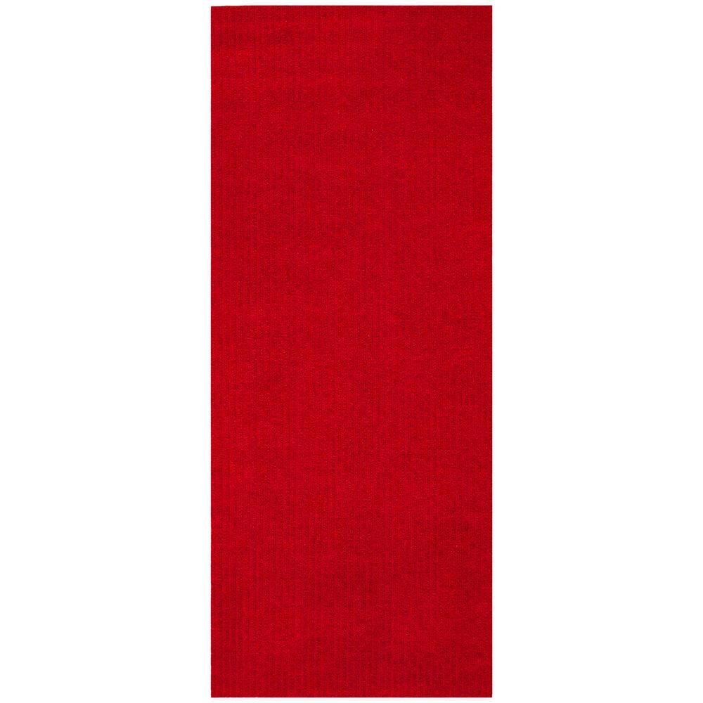 Ottomanson Scrabe Rib Waterproof Non-Slip Rubber Back Runner Rug, 2 ft. W x 4 ft. L, Red, Polypropylene Garage Flooring