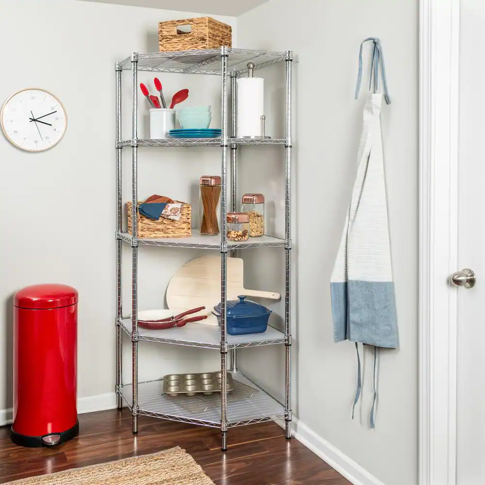 Honey-Can-Do Chrome 5-Tier Corner Metal Wire Shelving Unit (18 in. W x 72 in. H x 27 in. D)