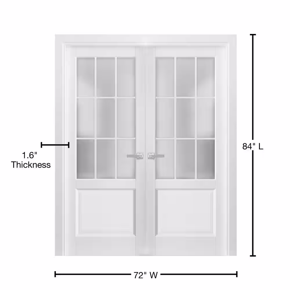 Sartodoors 3309 72 in. x 84 in. In-Swing Frosted White Finished Pine Wood Interior Door Slab with Handles