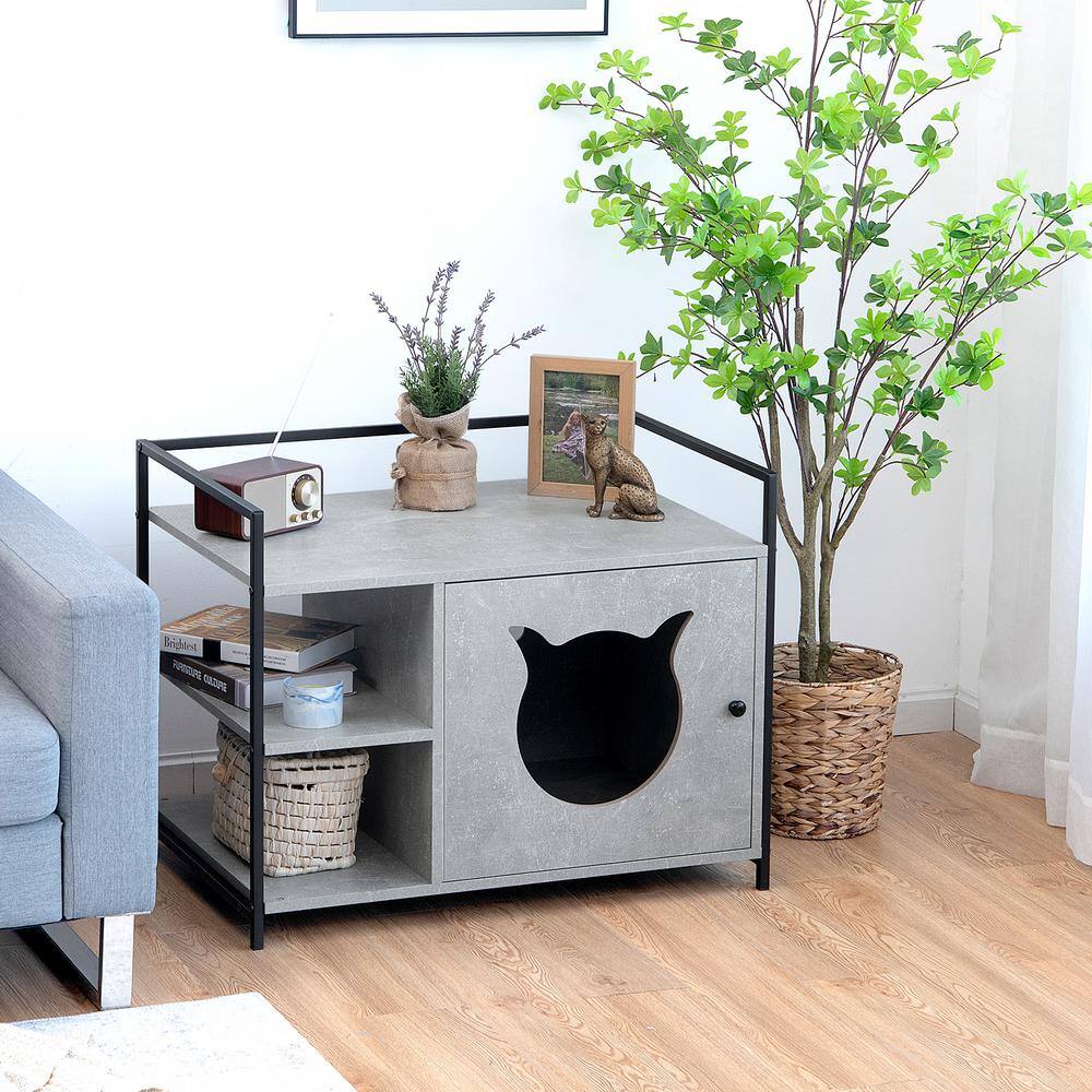 ANGELES HOME 30.5 in. x 21 in. Gray Steel Enclosure Hidden Litter Furniture Cabinet with Storage Shelf (2-Tier)