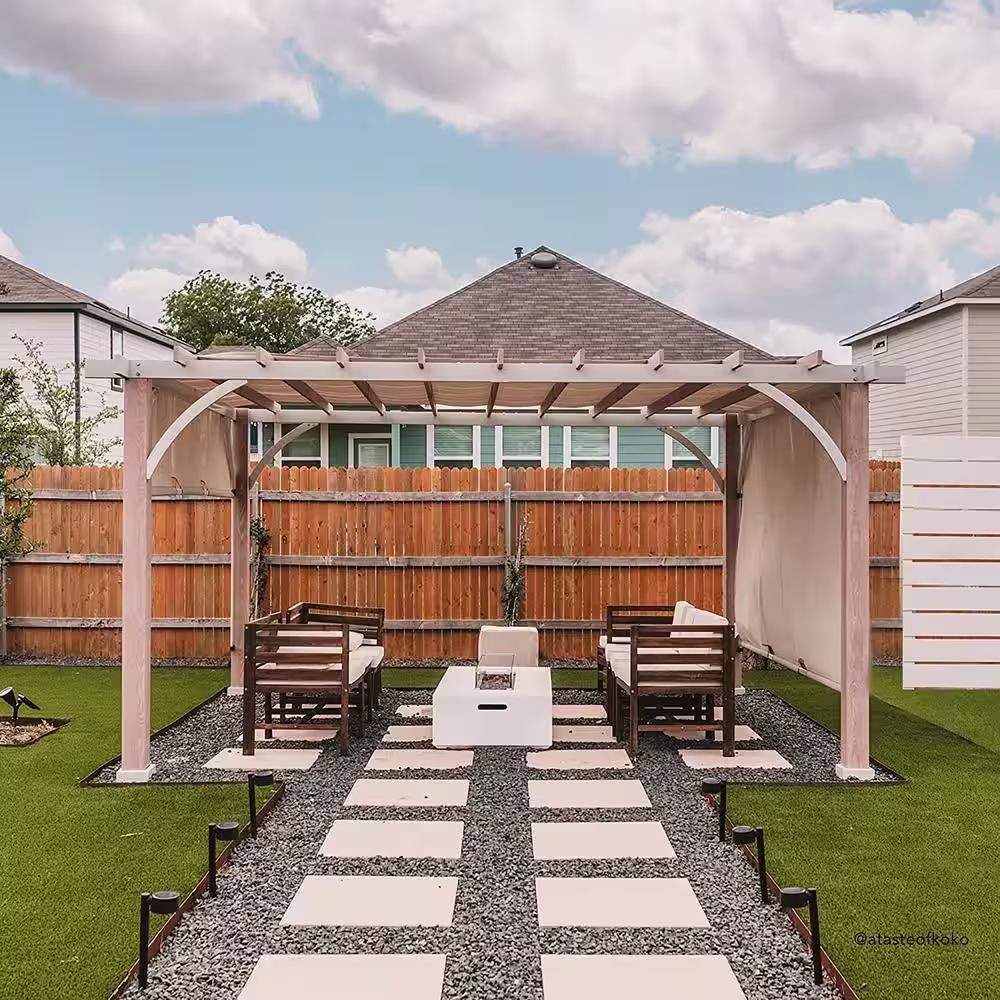 Sunjoy SummerCove Delrey 12 ft. x 14 ft. Light Gray Steel Pergola with Adjustable Canopy