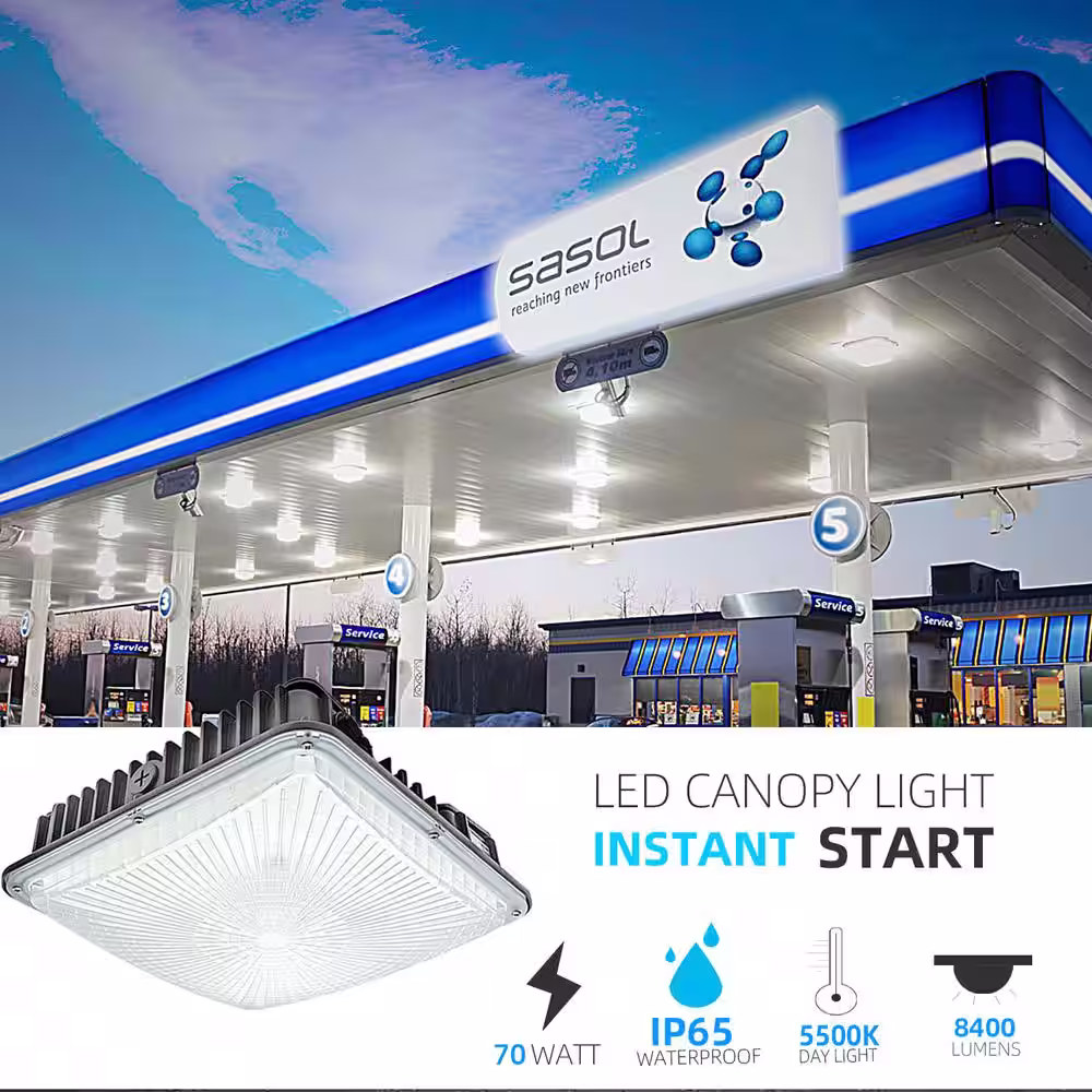 None 300-Watt Equivalent Integrated Black LED Outdoor Security Light, 8400 Lumens, Canopy Light and Area Light
