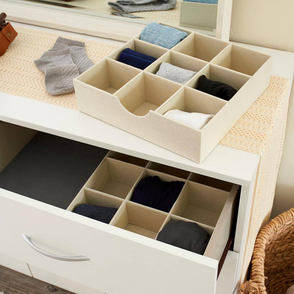 HOUSEHOLD ESSENTIALS 9 Section Hard-Sided Trays, 2-Piece Set, Cream Linen