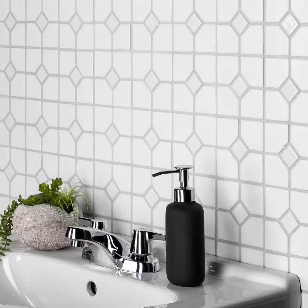 Merola Tile Oxford Matte White with Glossy White Dot 11-1/2 in. x 11-1/2 in. Porcelain Mosaic Tile (9.4 sq. ft./Case)