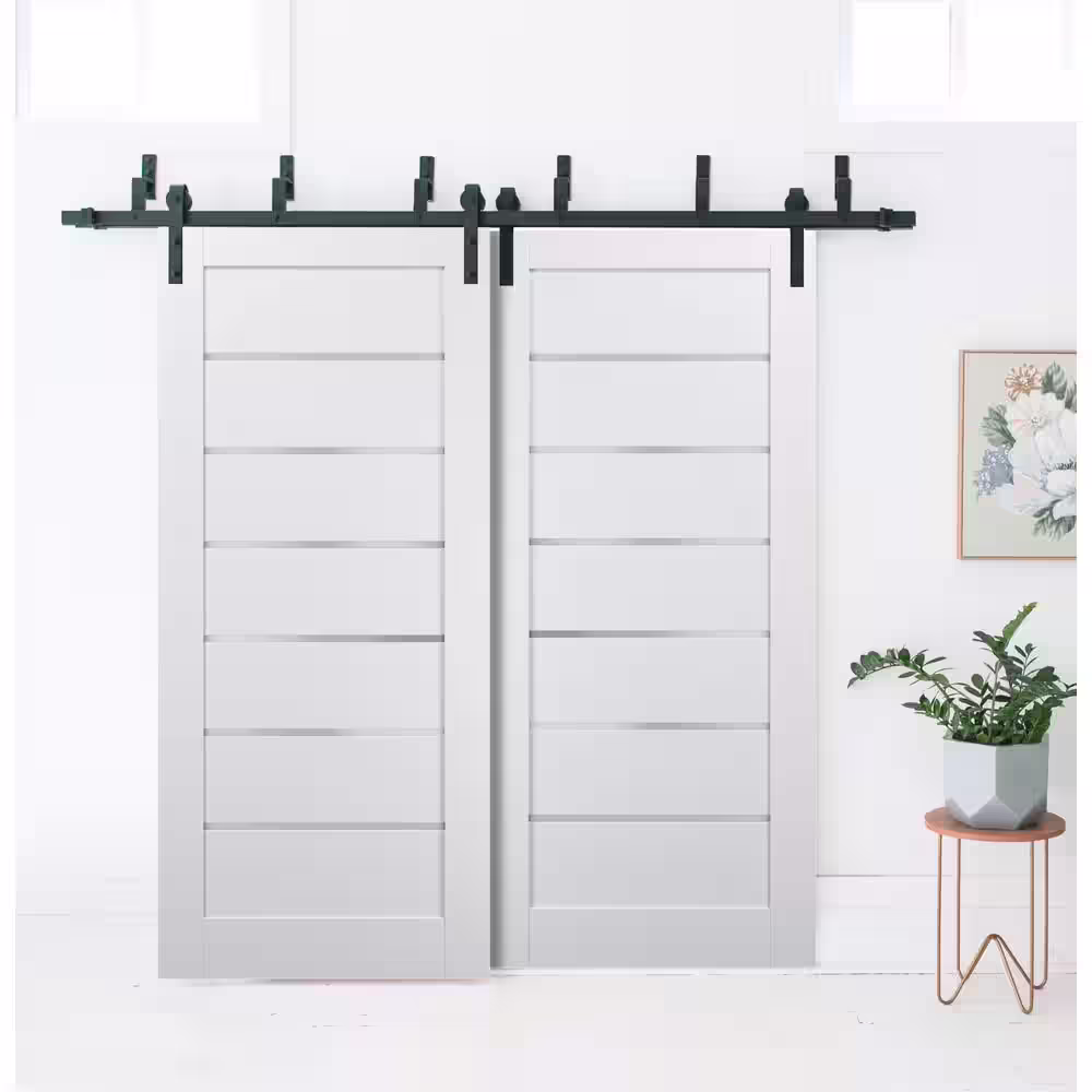 Sartodoors 4117 36 in. x 84 in. Panel No Bore Solid MDF 6-Lites Frosted Glass White Finished Pine Wood MDF Interior Door Slab