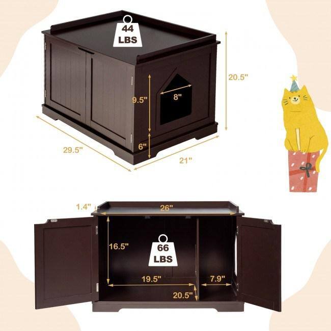 None Cat Litter Box Enclosure with Double Doors