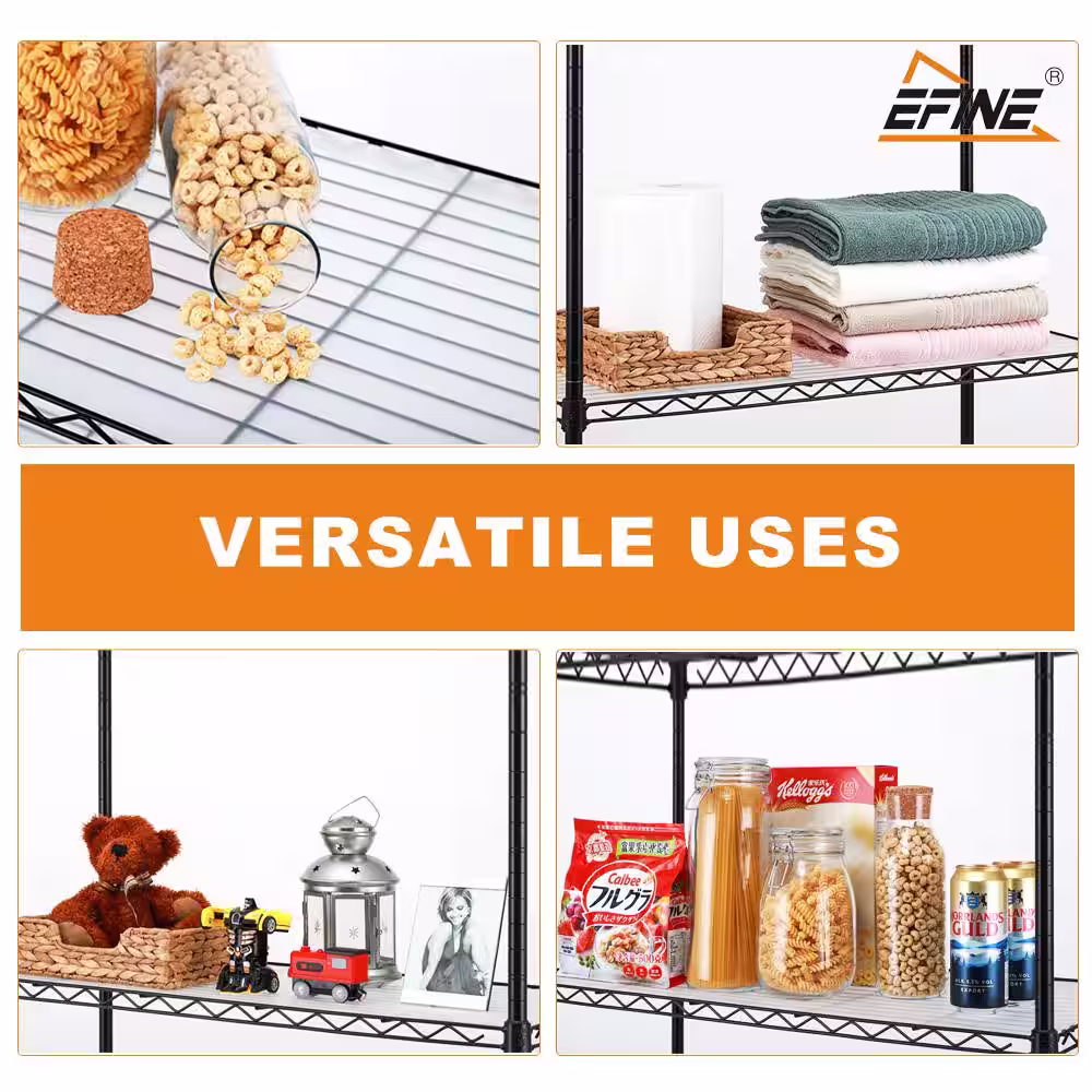 EFINE Black 5-Tier Carbon Steel Wire Garage Storage Shelving Unit, NSF Certified (35.5 in. W x 71 in. H x 15.8 in. D)