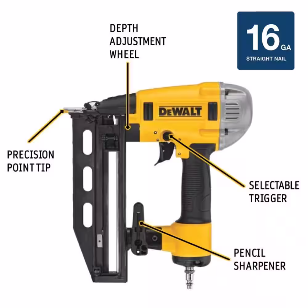 DEWALT Pneumatic 16-Gauge 2-1/2 in. Nailer and 2 in. x 16-Gauge Straight Finish Nails (2500 Per Box)