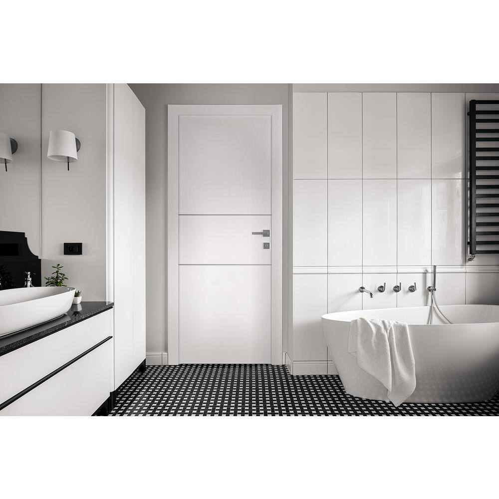 Belldinni 32 in x 80 in Stella 2H Snow White Finished Aluminum Strips Left-Hand Solid Core Composite Single Prehung Interior Door