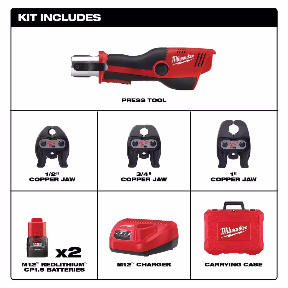 Milwaukee M12 12-Volt Lithium-Ion Force Logic Cordless Press Tool Kit with M12 FUEL Combo Kit and Copper Tubing Cutter