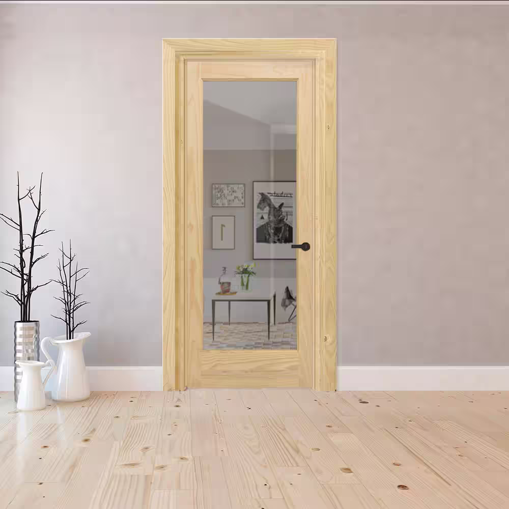 Steves & Sons 30 in. x 80 in. Full 1-Lite Clear Glass Unfinished Pine Wood Interior Door Slab