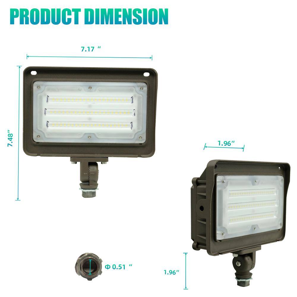 None 50-Watt 120-Degree Bronze Outdoor Integrated LED Flood Light with Photocell Dusk to Dawm 5000K 6000 Lumens