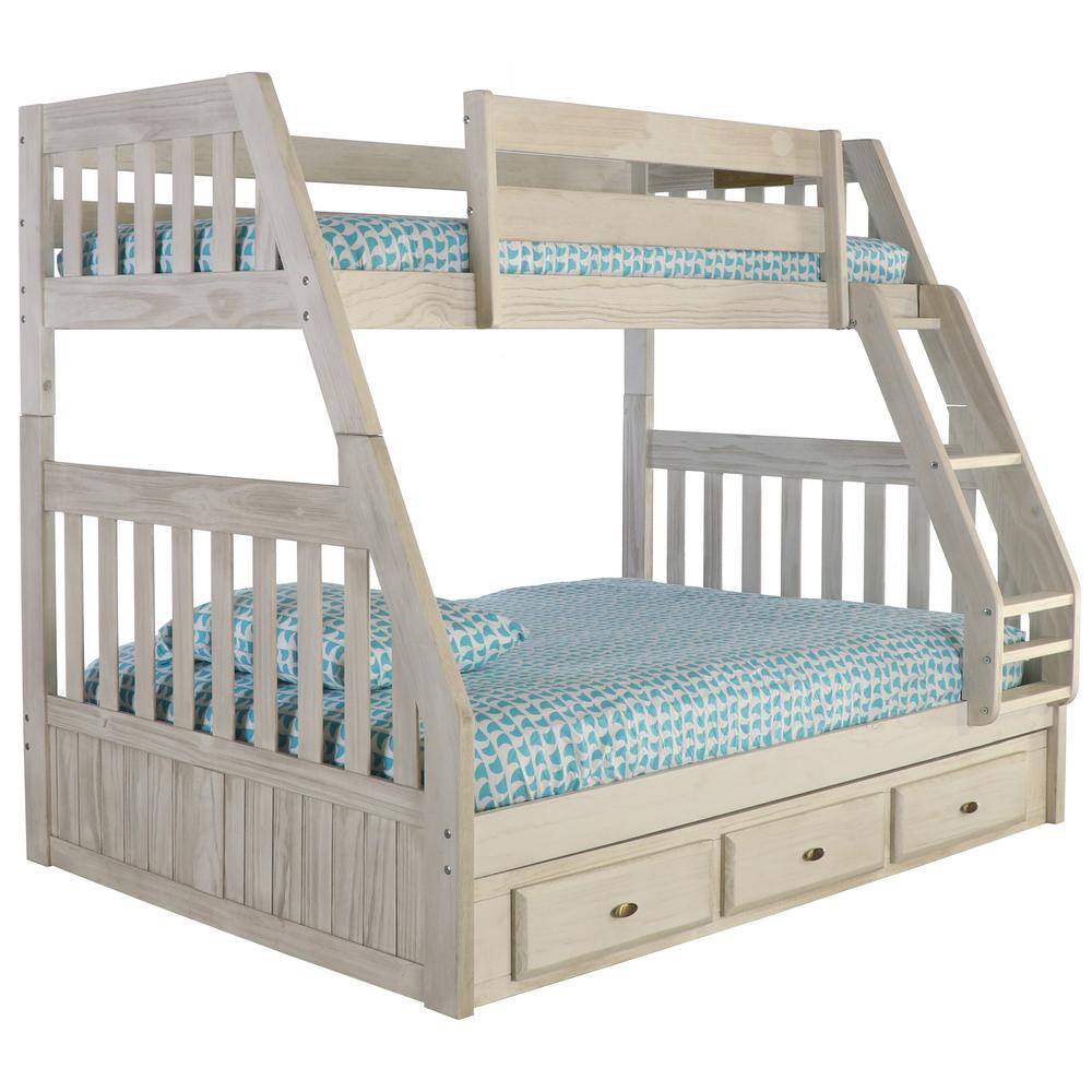 OS Home and Office Furniture Light Ash Series Gray Twin over Full Size Bunkbed with Three Drawers