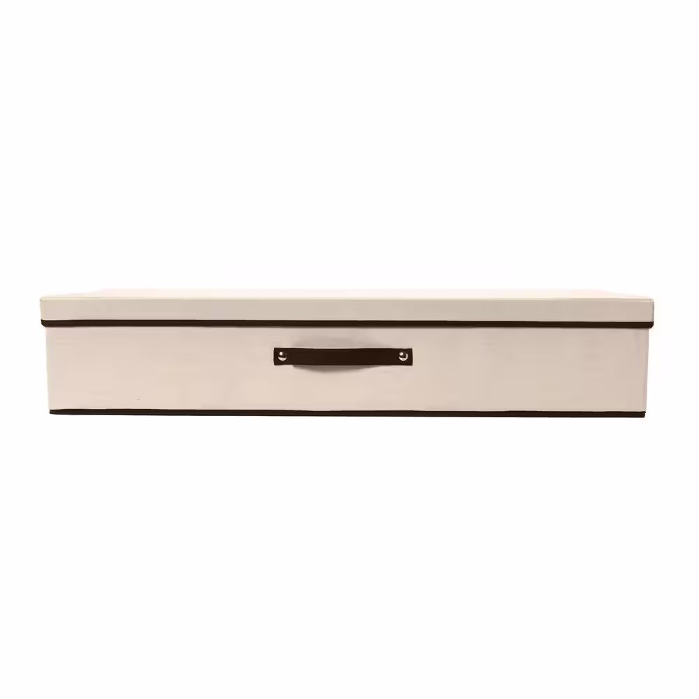HOUSEHOLD ESSENTIALS 7 in. H x 15 in. W x 36 in. D Tan and Brown Gift Wrap Cube Storage Bin Organizer with Lid