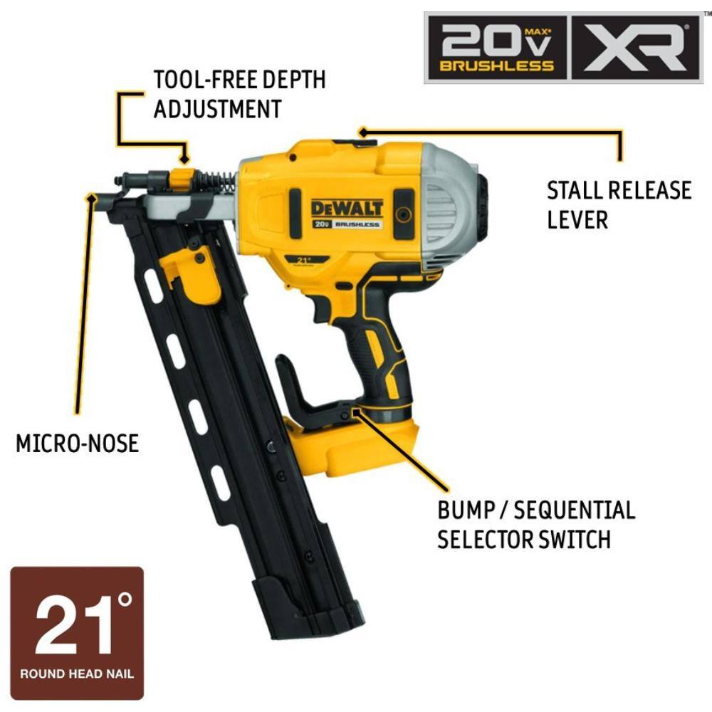 DEWALT 20V MAX XR Cordless Brushless 2-Speed 21Â° Plastic Collated Framing Nailer and 5 in. Random Orbit Polisher (Tools Only)