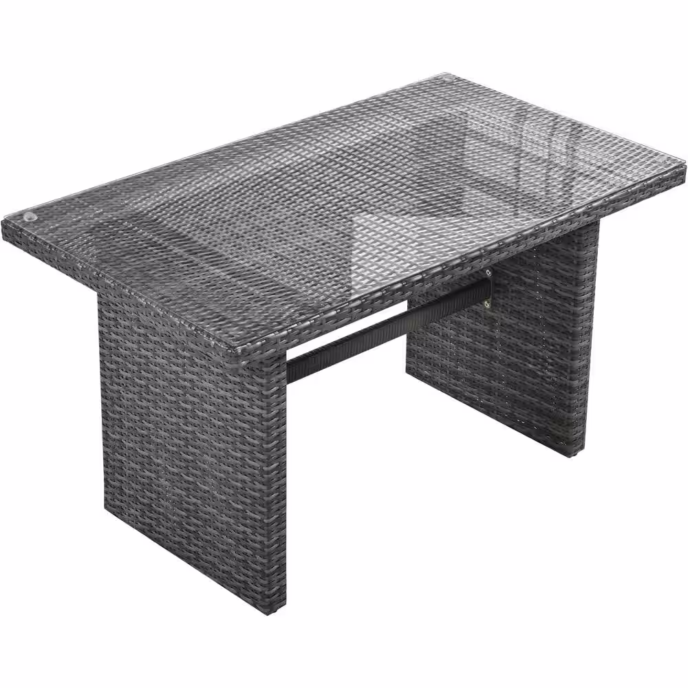 None 6-Piece Wicker Patio Conversation Sectional Seating Set with Beige Cushions, Table, Adjustable Seat and Storage Box
