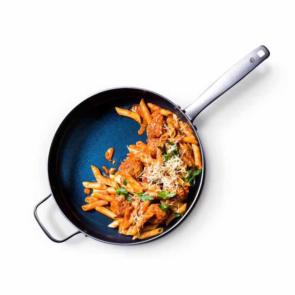 Blue Diamond 5 qt. Aluminum Ceramic Nonstick Saute Pan in Blue with Glass Lid