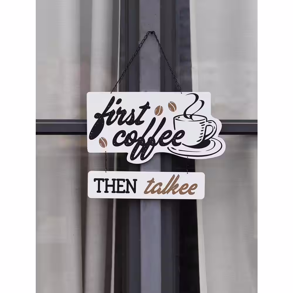 None First Coffee Then Talkee Wood Wall Plaque with Metal Chain Hanger Decorative Sign