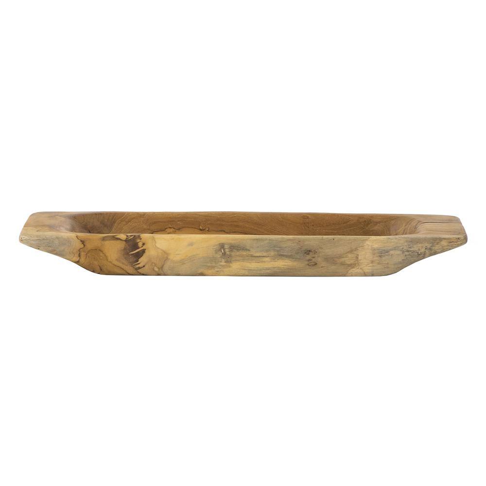None 19 in. x 5.5 in. x 2 in. Natural Rectangular Teak Tray